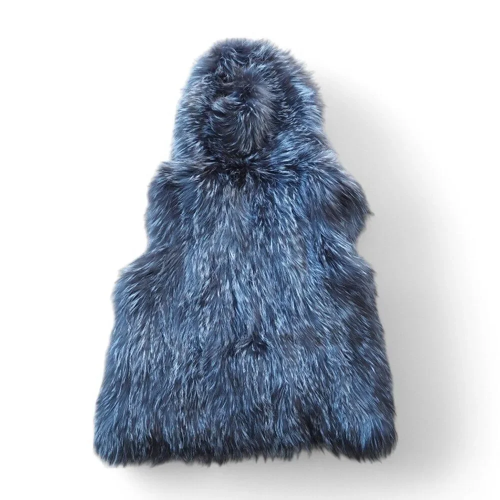 Linda Richards Genuine Silver Fox Fur Hooded Vest FK-67 Women's‎ Medium (M)